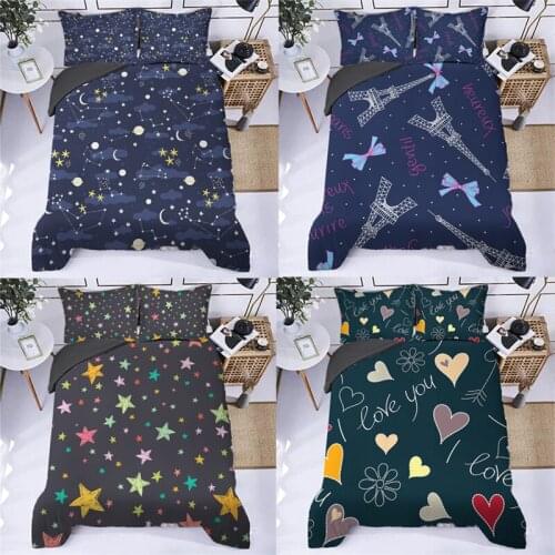 Stars Bedding Set Night Sky Bed Cover Kid Girl Boy Duvet Cover Set Dark Blue Home Textiles Galaxy Bedclothes Men Women Bed Set