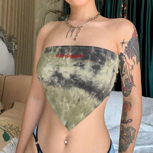 Tie Dye Printed Short Vest Strapless Backless Sleeveless Casual Sexy Vests Bandage 2021 Summer Y2k Streetwear Fashion Corset