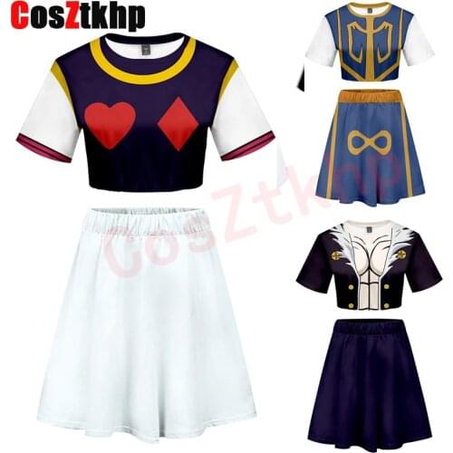 Japan Anime Hunter X Hunter 3D Print Summer Two Piece Set Women Crop Top and Skirt Outfits Hisoka Killua Zoldyck Cosplay Costume