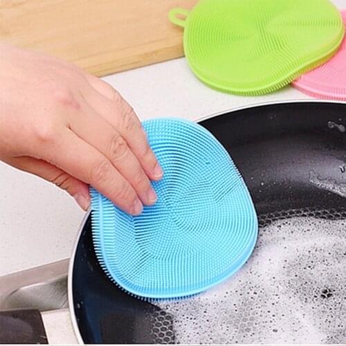 Kitchen Accessories Silicone Dish Washing Brush Bowl Pot Pan Wash Cleaning Brushes Cooking Tool Cleaner Sponges Scouring Pads