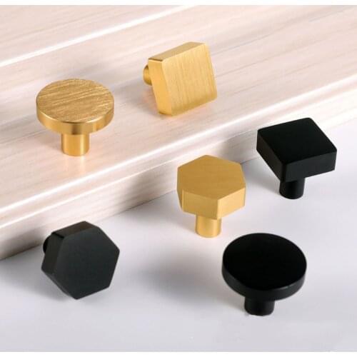 Brushed Gold/Black Aluminum Cabinet Handles Round Square Hexagonal Furniture Knobs Drawer Wardrobe Handle Simple Morden Pulls