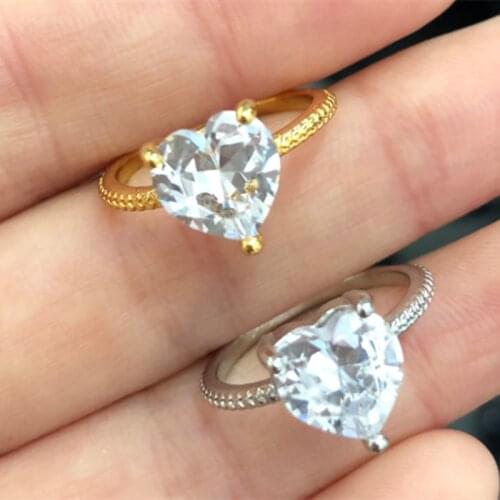 Lovely Pretty Luxury Diamante Heart Ring Female Elegant Wedding Bands Romantic Cubic Zirconia Finger Rings Girlfriend Gifts