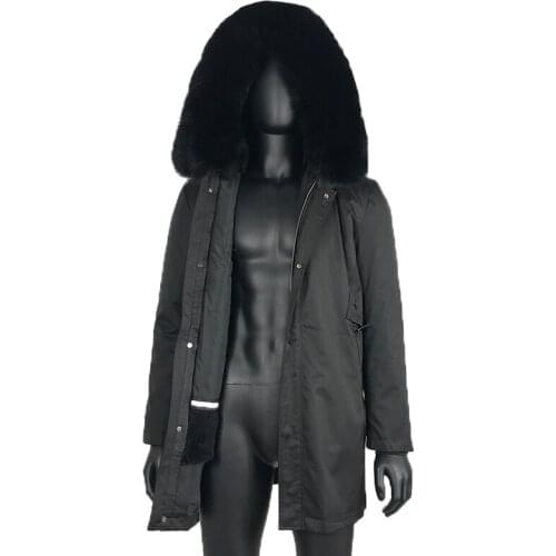 New Arrival Men Parkas Real Fox Fur Collar Rabbit Fur Lined Jacket Waterproof Parka Hot Sale