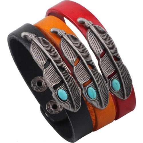 CIBOCIBO Feather Bracelet Men Trendy Fashion Leather Rope Retro Wristband Bracelet Men Punk Luxury Pulseras Men Gifts Armband