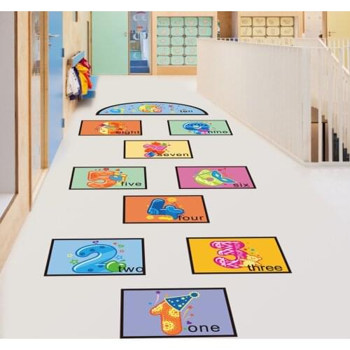 English Number 1-10 Jump Grid Paste Sticker for Childrens Room Living Room Bedroom Creative Cartoon Animal Wall Sticker Pvc
