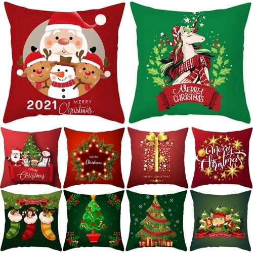 Green Red Christmas Cushion Cover Merry Christmas Decorations For Home 2021 Cristmas Ornament Navidad Xmas Gifts New Year 2022