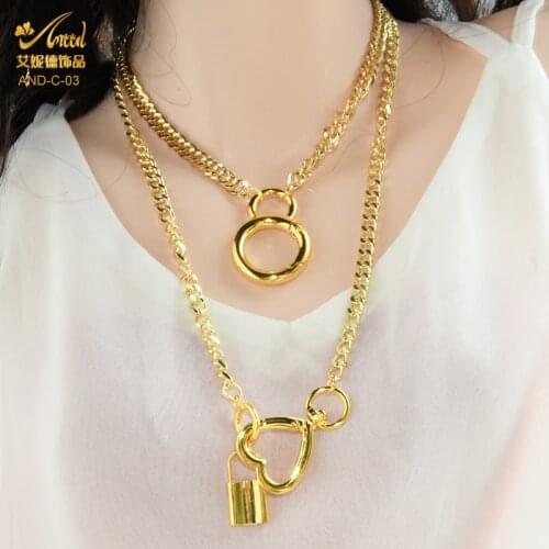 ANIID Multilayer Lock Necklace Key Padlock Heart Pendant Chain Punk Jewelry Gold Choker Chunky Vintage Charms Fashion Irregular
