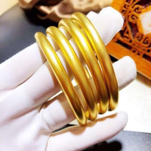 Original Solid 24K Gold Color Bracelets for Women Men Couple Bracelet Jewelry Golden Wedding Jewelry Cuff Bangles Accessories