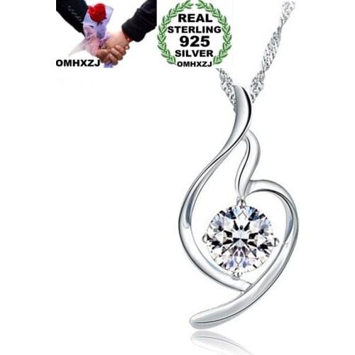 OMHXZJ Wholesale European Fashion Woman Girl Party Gift Amethyst AAA Zircon 925 Sterling Silver Necklace Pendant Charm CA71