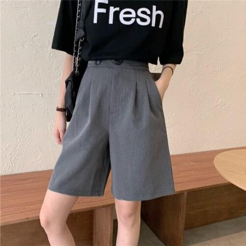2021 New Fashion Suit Shorts Loose Casual Straight High Waist Shorts with Front Pleats Thin Streetwear Summer Clothes for Women