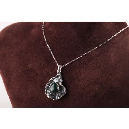 UM US JEWELRY Emerald Cubic Zirconia 925 Sterling Silver Necklace