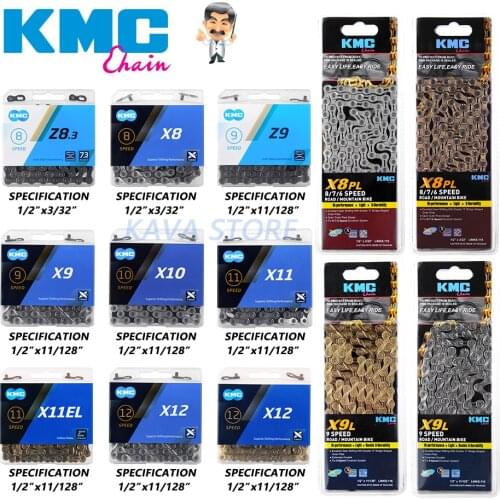 KMC Chain X8 X9 X10 X11 X12 HV408 Z8.3 X8PL Z9 X9L X11EL Bicycle chain 116L/118L/126Links MTB/Road Bike Chain Boxed Bicycle Part