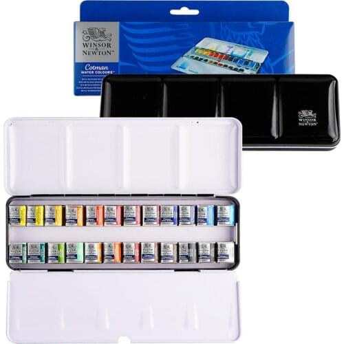 Winsor Newton Cotman Solid Watercolor Paint 12/24 Colors Iron Box Set Professional Artist Pigment