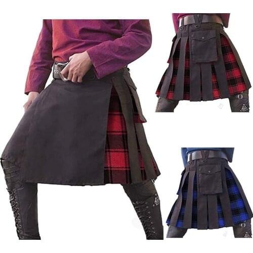 Scottish Irish Hybrid Tartan Kilt Adult Medieval Plaid Pleated Skirt Pocket Cotton Strips Royal Stewart For Men Women Plus Size