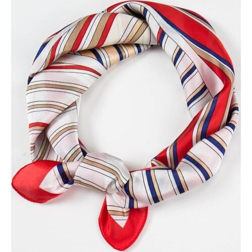 Luna&Dolphin New Spring Women Square Scarf 70*70cm Geometry Leaf Print Small Silk Scarf Handle Bag Ribbon Chiffon Hijab Headband