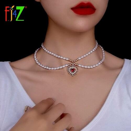 F.J4Z 2020 Faus Collar Necklaces Elegant Simulated Pearl Beaded Heart Charm Women Choker Necklace Bridal Jewelry Gifts Dropship