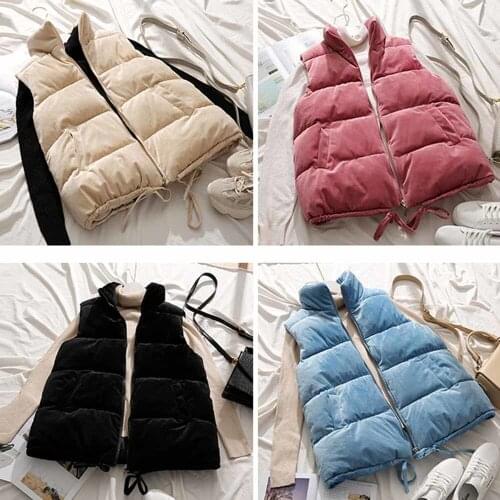 Winter Vest Women Waistcoat 2021 Female Sleeveless Jacket Stand Collar Warm Velvet Vest Outwear Colete Feminino