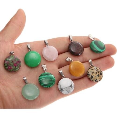 Julie Wang 10PCS Natural Stone Charms Random Mixed Round Shape Small Pendant Women Necklace Bracelet Jewelry Making Accessory