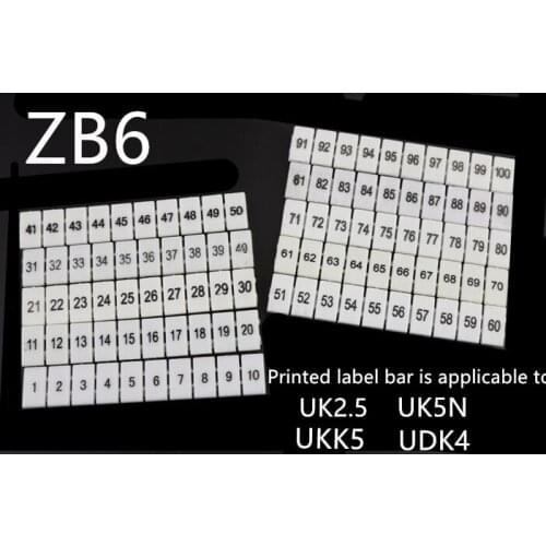 10pcs Flame retardant UK2.5B UK5N UDK4 UKK5 terminal row digital mark number tube ZB6 printing label strip