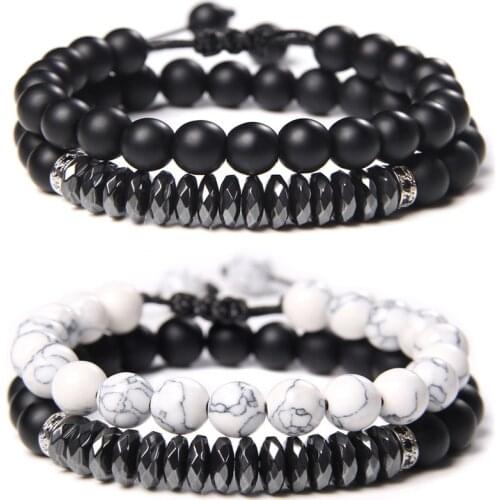 2pcs/set Natural Stone Beaded Bracelet 8mm Tiger Eye Beads Hematite Energy Bracelet for Women Men Best Friend Jewelry Gifts