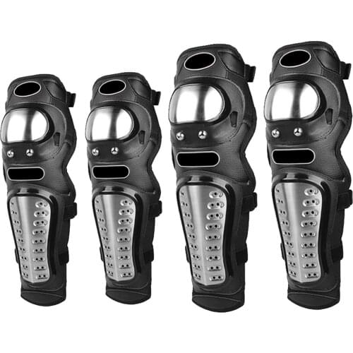4Pcs/Set Black Motorcycle Kneepad Stainless Steel Moto Elbow Knee Pads Motocross Racing Protective Gear Protector Guards Kit