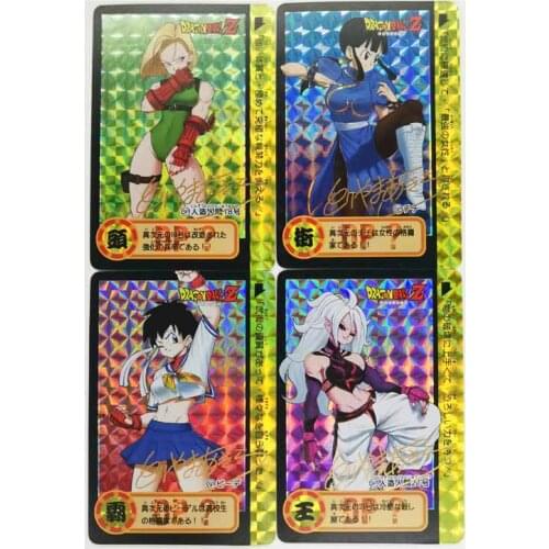 4pcs/set Dragon Ball Z GT Cosplay Android 18 21 Chichi Heroes Battle Card Ultra Game Collection Cards