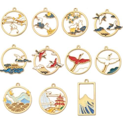 6Pcs Round Alloy Vintage Pendants Fancy Enamel Charms Pendants For DIY Jewelry Making Finding Accessories