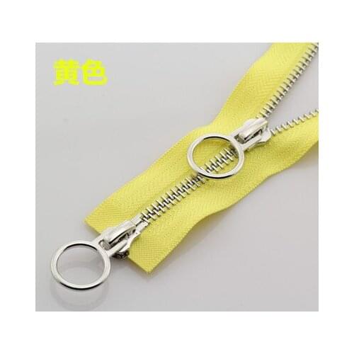 Free shipping 2pcs/lot yellow 5# metal zipper bright silver teeth double sliders circle zipper clothes coat down jacket zipper