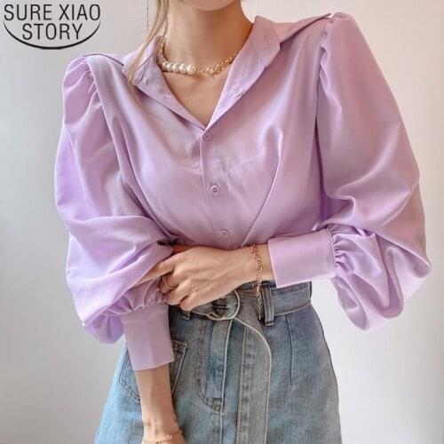 Korean Chic Blouse Women Shirts Simple Solid Purple White Lapel Long Sleeve Shirt Loose Blouses Elegant Tops Blusas Mujer 12492