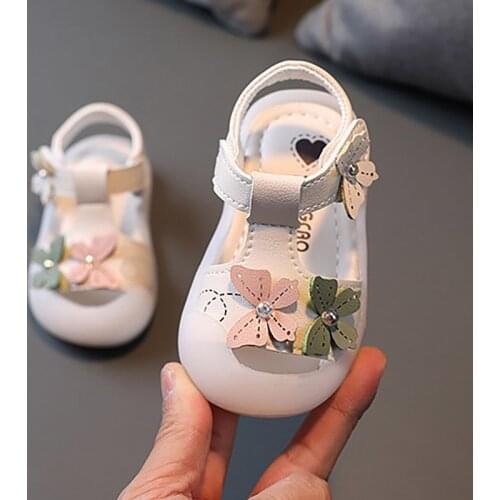 Summer Kids Infant Korean Princess Dress Shoes For Toddler Baby Girls Pink Beige Flats Flower Sandals 6M 8M 1 2 3 4 5 Years Old
