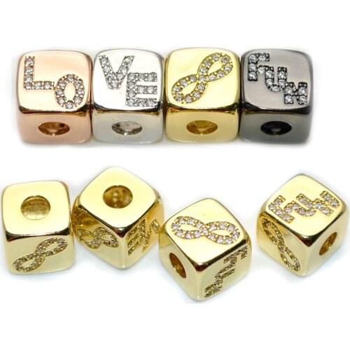 New 4mm Big Hole LOVE FUN Infinite Symbols With Rhinestone Crystal Setting 9mm Cubic Loose Beads For DIY Bracelet Making