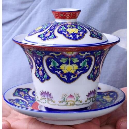 Chinese Traditions Gai Wan Tea Set Dehua Gaiwan Pot Set Ceramic Dragon Retro Large Bowls Covered Tea Bowls Kung Fu with Tea Cups