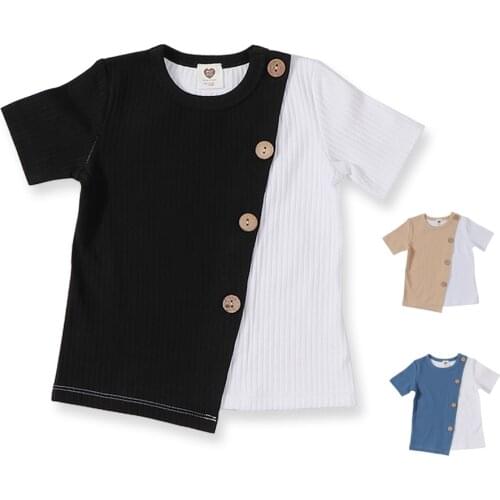 Kids clothes fashion contrast tee toddler tops cotton baby boy girls short sleeves ribbed t-shirt children summer clothes