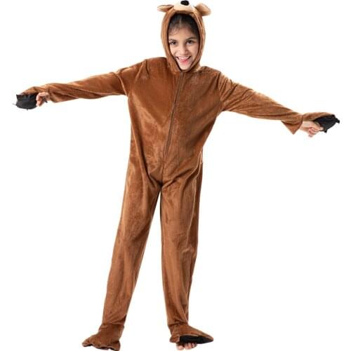 Eraspooky Children Cute Brown Bear Cosplay Animal Jumpsuit Paws Halloween Costume For Kids Christmas Purim Party Outfit Props