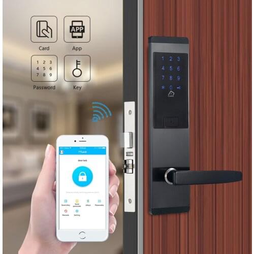 Security Electronic Door Lock Bluetooth App Wifi Phone Control Touch Screen Keypad Digital Code RFID Card Password Smart Locks