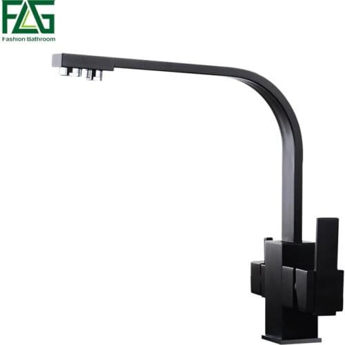 FLG Black Square kitchen Faucet for kitchen Brass 360 Degree Rotation Faucets Filter Water Mixer Tap Crane For Kitchen 573-33B