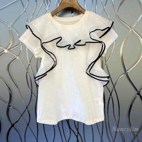 Summer T-shirt Women Short Sleeve Korean Style Loose Cotton Top Round Neck Camisetas De Mujer White Black Nancylim