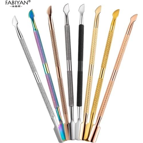 8 Colors Nail Art Cuticle Pusher Stainless Steel Dead Skin Gel Polish Remover Manicure Pedicure Cleaner Care Tool Double Head