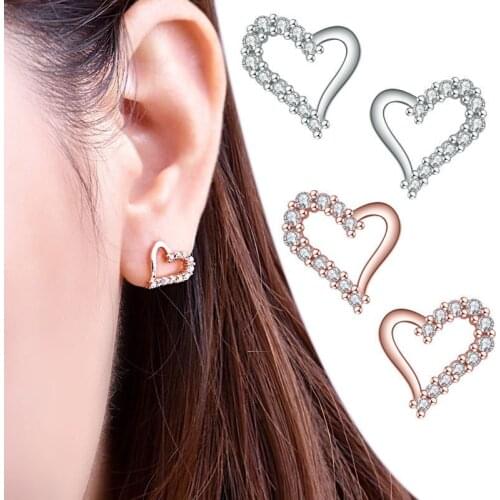 Hot Sale Sterling Silver 2 Color Zircon Heart-shaped Earrings Female Models Suitable for Valentines Day Gift