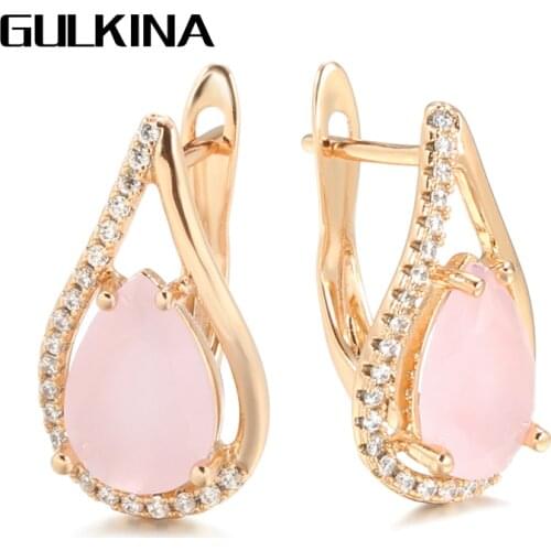 Gulkina High Quality Daily Fine Jewelry 2021 Natural Pink Zircon Earrings For Women 585 Rose Gold Water Drop Bride Earrings