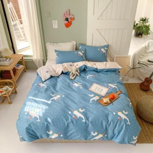 Cartoon Fish Printed Bedding Set Pure Cotton Duvet Cover Adult Child Bed Sheets And Pillowcases Twin Full Size Decorate Room