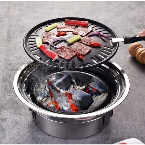 Stainless steel Korean charcoal barbecue stove outdoor picnic party portable barbecue stove household round barbecue rack