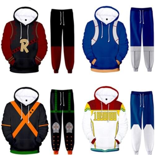 Anime My Hero Academia Kirishima Eijiro Cosplay Hoodie Pants Adult 3D Print Sweatshirt Pullover Sweatpants Two Piece Sets