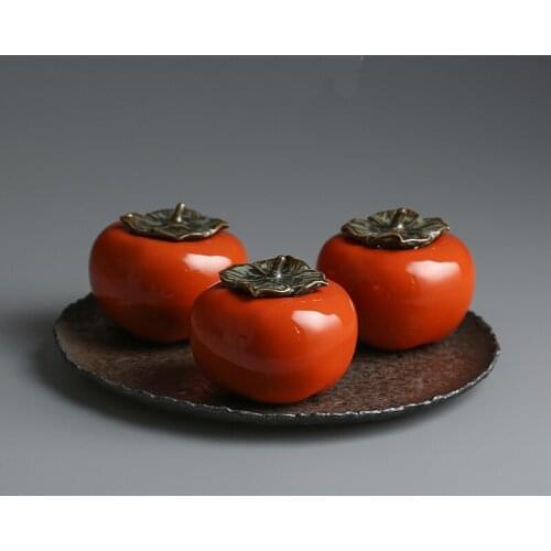 Creative persimmon ceramic small storage jar Fun red fruit candy storage bottle Tea pot