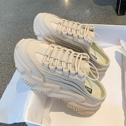 Fashion Womens Chunky Shoes Toe Cap Slippers Platform Sandals Famale Slip on Sneakers Summer Solid Color Casual Trainers