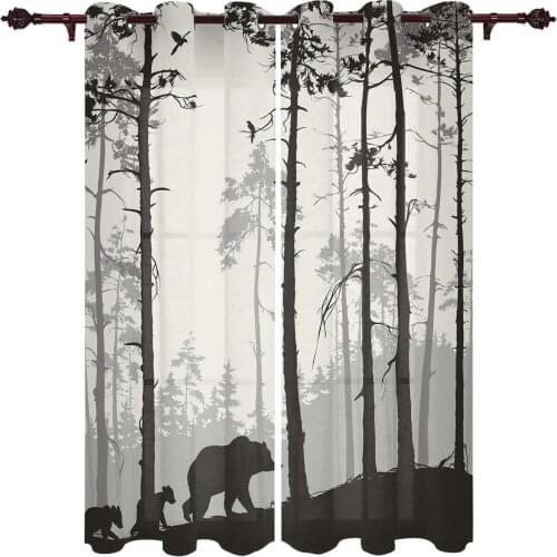 Bear Pine Tree Brown Silhouette Curtains for Living Room Luxury Window Curtain Bedroom Kitchen Curtains Drapes