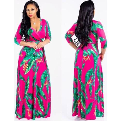 Fashion Sexy V-Neck Polyester Exquisite Casual Printed Dress Plus Size Party Elegant Dress Women