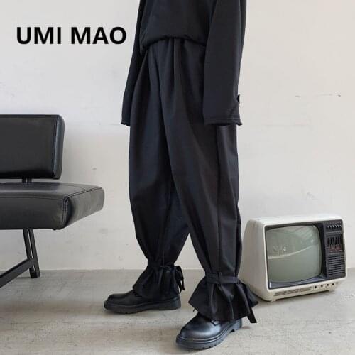 UMI MAO 2021 Autumn Model Yamamoto Dark Solid Color Trousers Webbing Elastic Waist Mens Casual Trousers Y2K