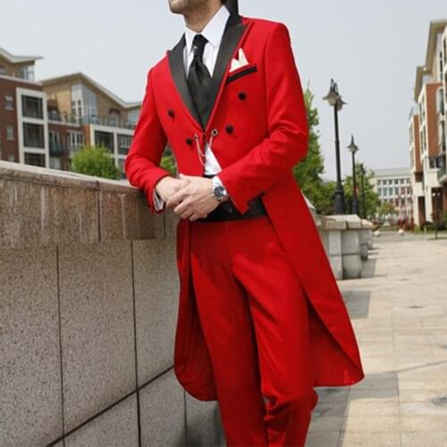 2020 Red Fashion Mens Suits For Wedding Custome Made Terno Masculino Suits Formal Blazer Party Suit 2Pieces Suit(Jacket+Pants)
