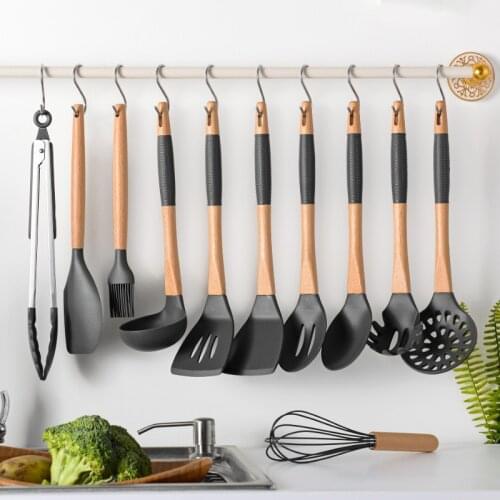 Silicone Non-Slip Handle High Temperature Resistant Non-Stick Silicone Kitchenware Set 11-Piece Set Free Hook kitchen set